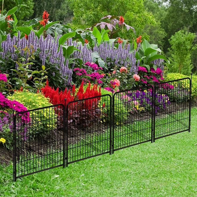 Garden Fence with Gate 48 in×27 in 4 Panels, Heavy Duty Iron Animal Barrier - Image 6