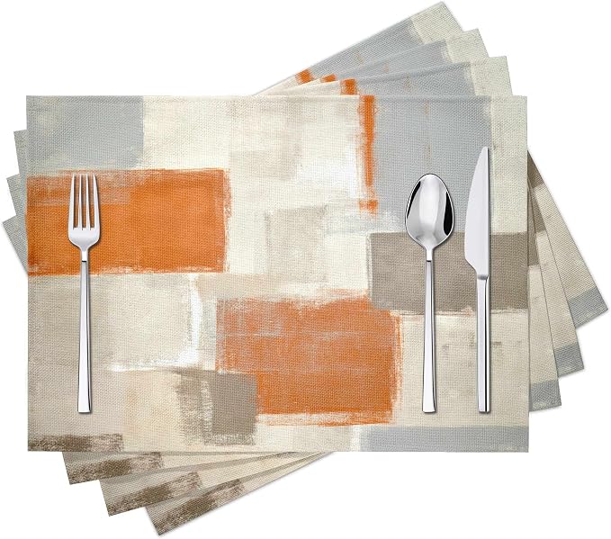 Modern Art Placemats Set of 4 Orange Abstract Painting Place Mats Washable by Fjogymlea