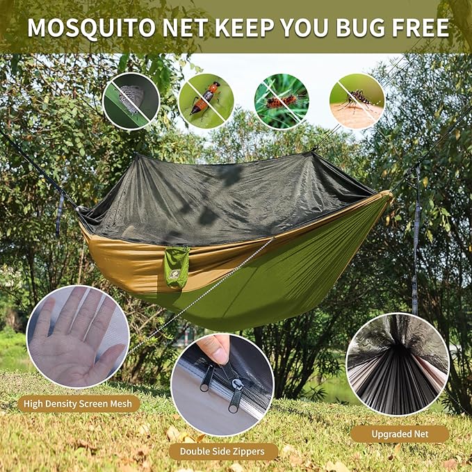 Portable Hammock with Mosquito Net, 2-in-1 Reversible Design, Green