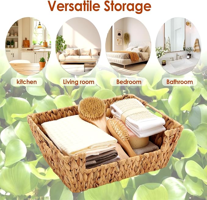 Wicker Baskets 2 Pack, Water Hyacinth Wicker Storage Basket - Image 8