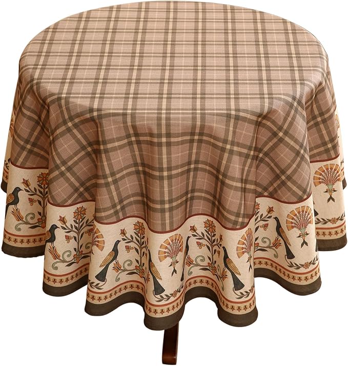 Vintage Brown Checkered Small Round Tablecloth, Italian Style Wrinkle Resistant by bilingaier