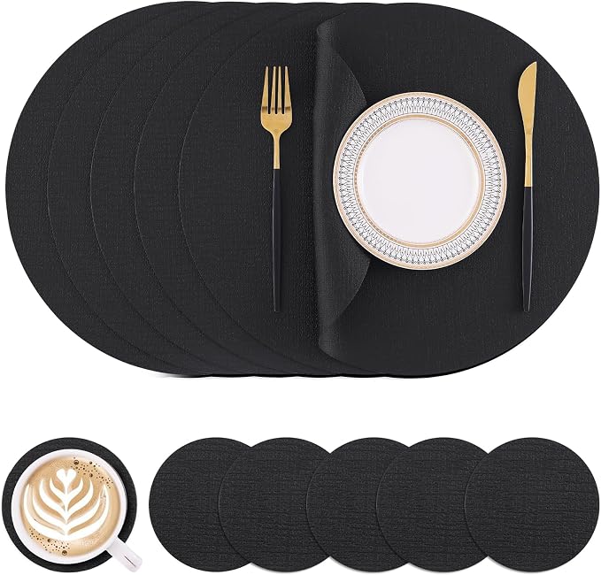 Homaxy Round Faux Leather Placemats and Coasters, Washable Dual-Side Table Mats by Homaxy