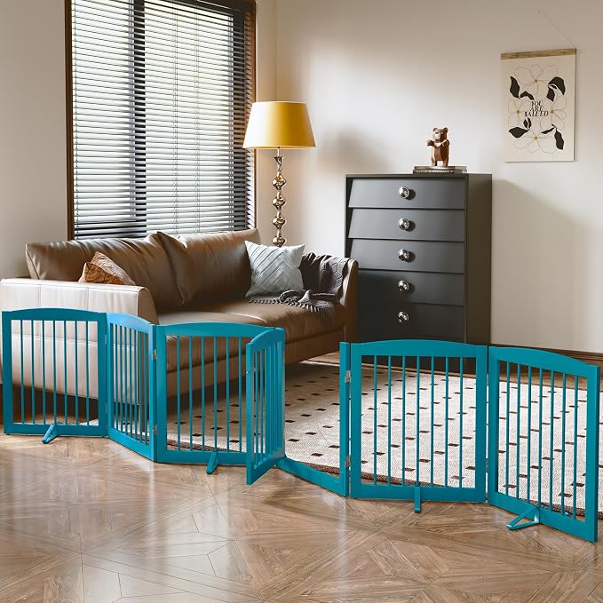 Freestanding Pet Gates with Walk Through Door, Dog Indoor Fence, Dog Gate by PUPETPO