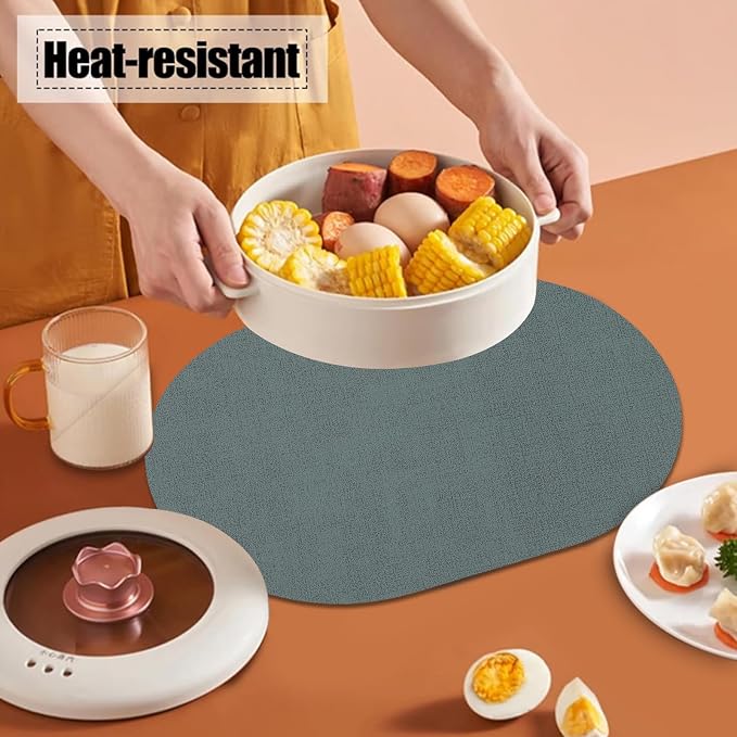 Leather Placemats Set of 6 Oval, Heat Resistant Wipeable Table Placemats - Image 3
