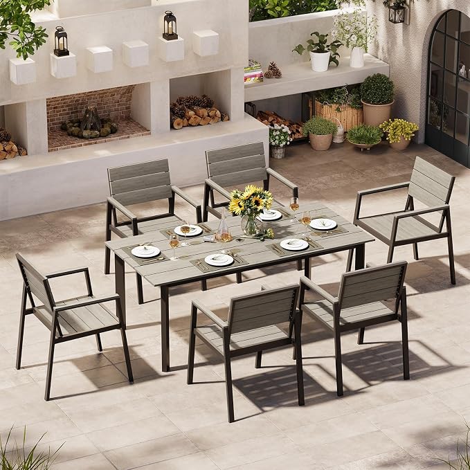 Outdoor Dining Set for 6, Patio Table and Chairs Set by Oasbira