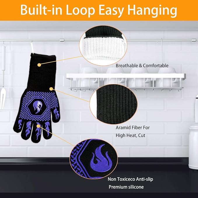 BBQ Fireproof Gloves, Grill Cut-Resistant 1472°F Heat Resistant Gloves - Image 3