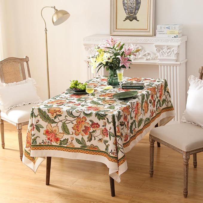 patdrea Designer Vintage Linen Rectangle Tablecloth, Provencal Rustic Floral - Image 7