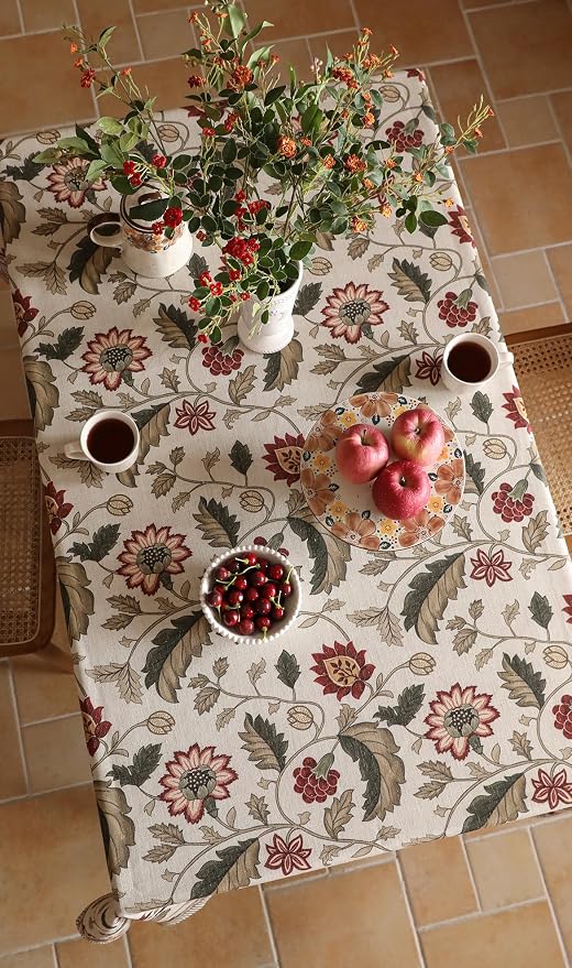 ISAENNE Designer Provence Floral Long Rectangle Tablecloth, Linen Colorful - Image 8