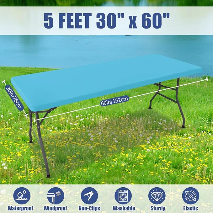 Spandex 5 Foot Rectangle Table Cloth 6 Pack, Elastic Fitted Tablecloths - Image 8