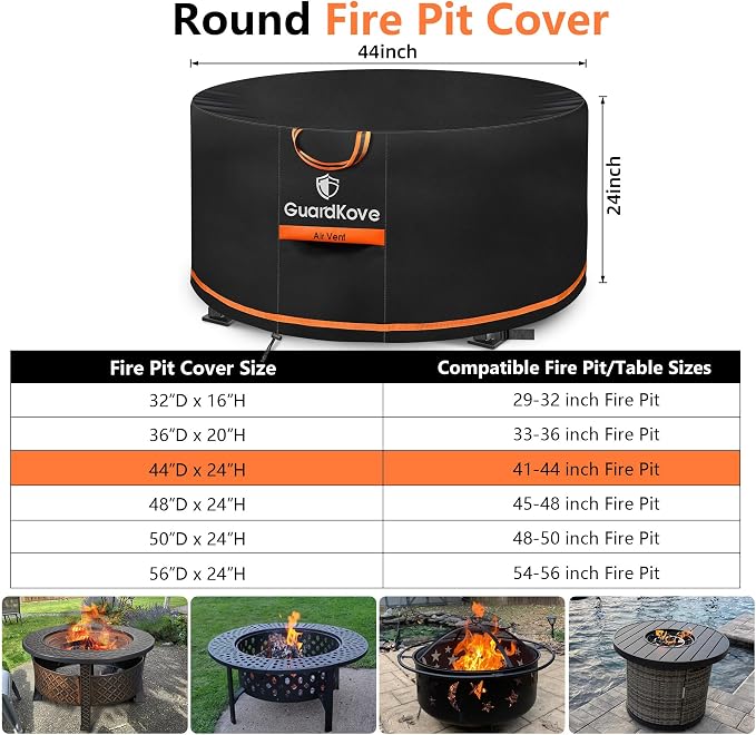 44” Fire Pit Cover Round for 42”- 44” Fire Pit/Tables, Waterproof Tear & Fade - Image 2