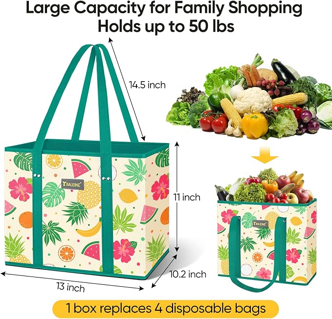 BALEINE 3Pk Reusable Grocery Bags, Foldable Shopping Bags - Image 3