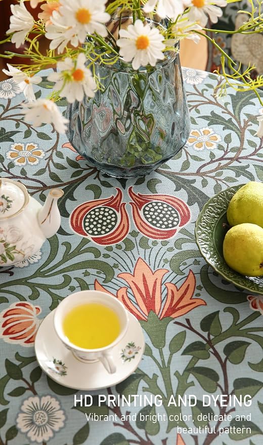 ISAENNE Designer Bohemian Linen Green Small Round Tablecloth, Floral Indoor - Image 4