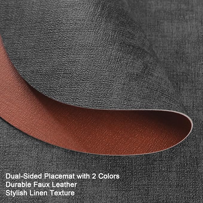 Placemats and Coasters, Washable Reversible Placemats Round Faux Leather - Image 2