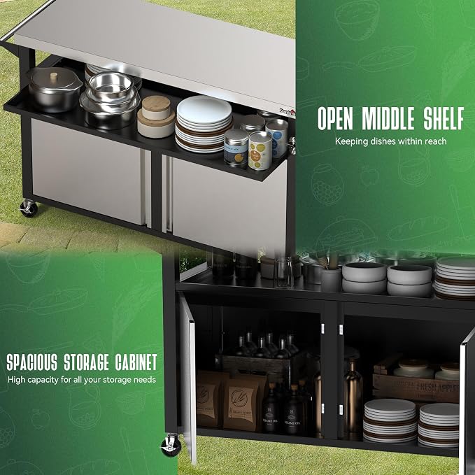 Stanbroil Rolling Outdoor Kitchen Island, BBQ Grill Cart - Image 6