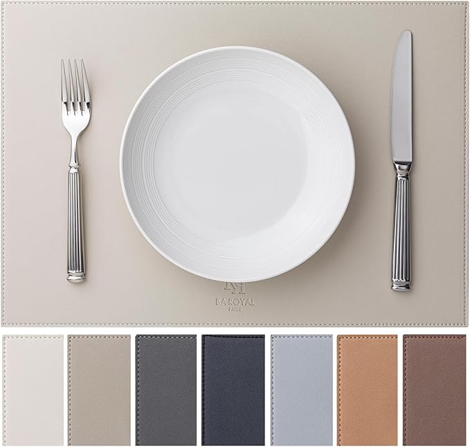 Faux Leather Placemats Set of 12 Vinyl Washable Wipeable Table Mats by BAROYAL