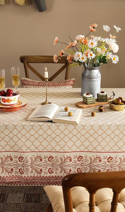 ISAENNE Designer Linen Floral Tablecloth Rectangle, Pale Yellow Elegant - Image 4