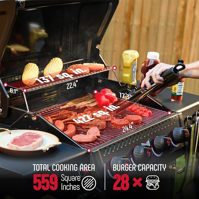 4-Burner Gas BBQ Grill with Side Table, 000 BTU Outdoor Propane Grill with - Image 3