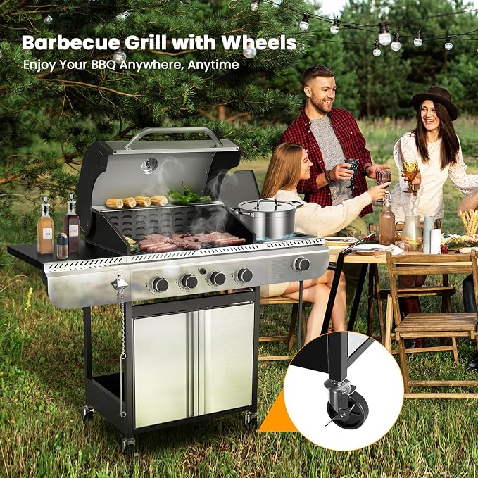 4-Burner Gas Grill with Side Burner, Stainless Steel Propane Grill with - Image 9