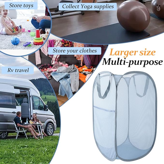 Upgraded 100L Extra Large Collapsible Laundry Baskets, 2 Pack XL Mesh Pop Up - Image 4