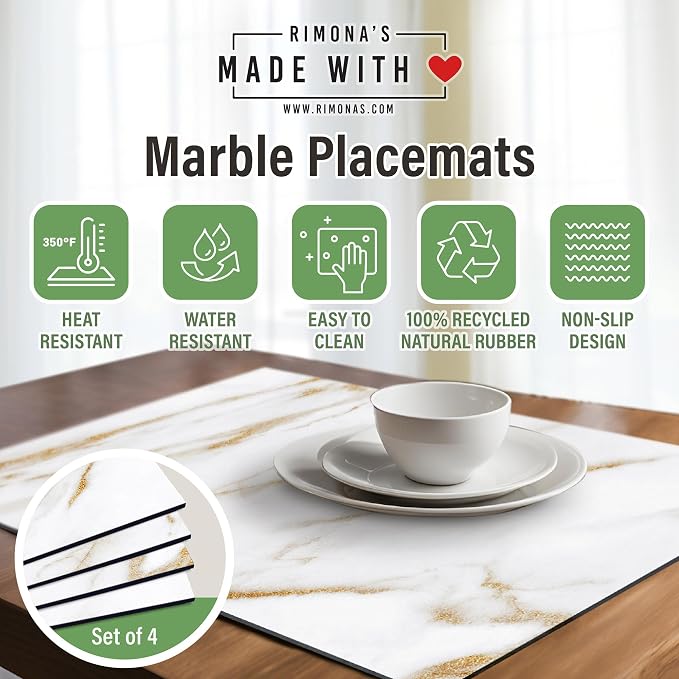 RIMONA'S Heat Resistant Marble Placemats Set of 4 - Image 3