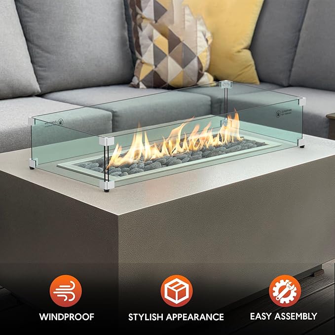 Skyflame 30 x 14 Inches Rectangular Fire Pit Glass Wind Guard - Image 6