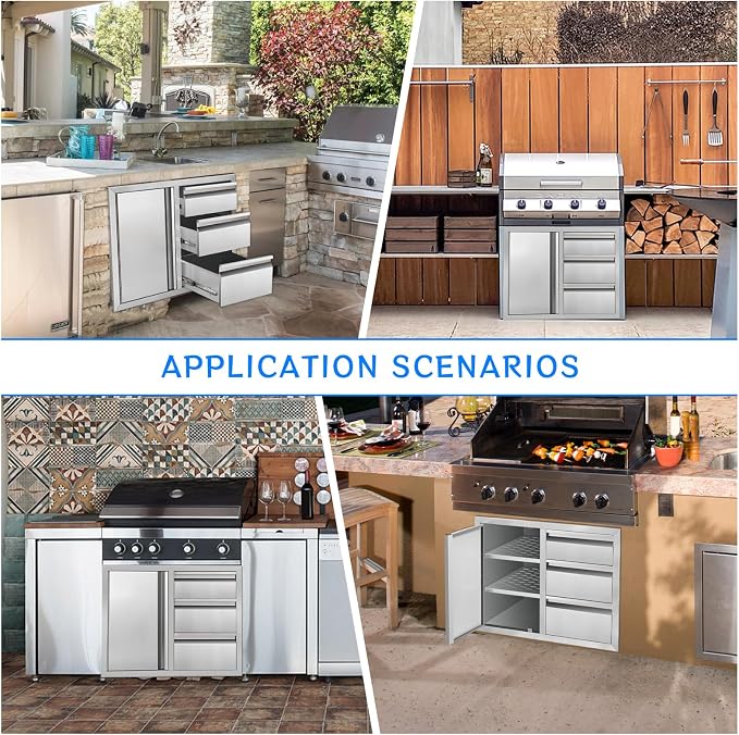 Outdoor Kitchen Drawer Combo Cabinet, Stainless Steel Triple Drawers - Image 7
