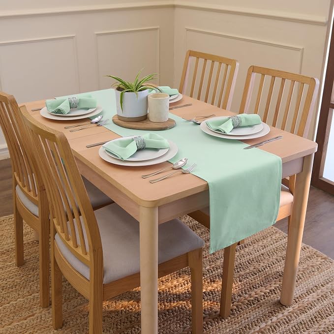 Encasa XO Table Runner 13"x104" Long | Cotton Canvas Fabric | Mint Green Solid - Image 2