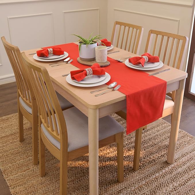 Encasa XO Table Runner 13x72 in Long | Cotton Canvas Fabric | Brick Solid Color - Image 2