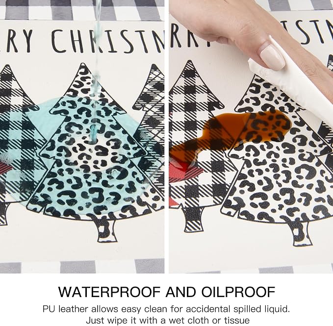QIYI Christmas Placemats Set of 6, 12x18 Inch PU Leather Place Mats - Image 4