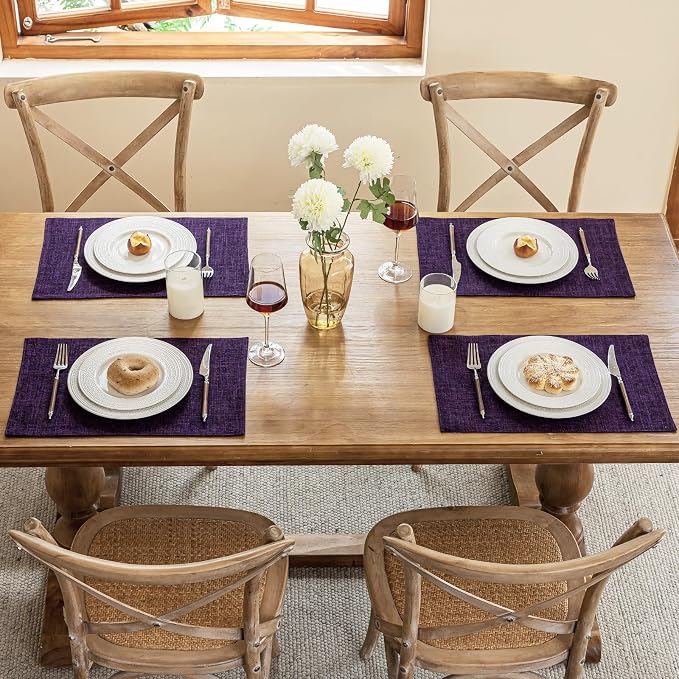 Blue Forest Placemats Set of 4, Dual-Layered Thickened Faux Linen Cloth Place - Image 5