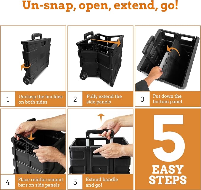 Inspired Living Collapsible Ultra-Slim Pack-N-Roll, 2 Wheel Utility Cart - Image 6