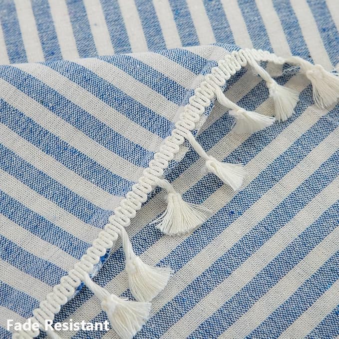 TruDelve 120 Inch Extra Long Tablecloth Blue and White Striped Tablecloths - Image 5