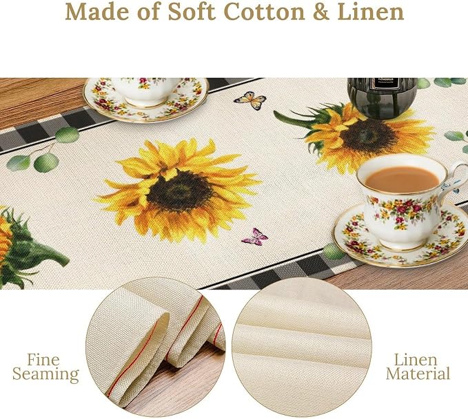 Sunflower Table Runner, Buffalo Floral Seasons Spring Summer Fall Table Runner - Image 4