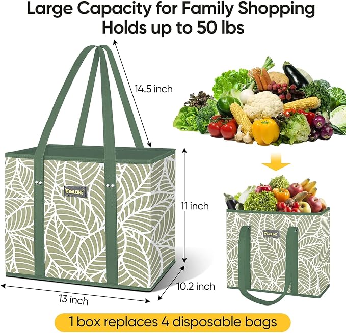 BALEINE 3Pk Reusable Grocery Bags, Foldable Shopping Bags - Image 2