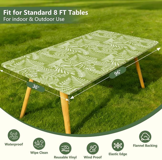 Rectangle Picnic Table Cloth, Elastic Waterproof Fitted Vinyl Tablecloths - Image 4