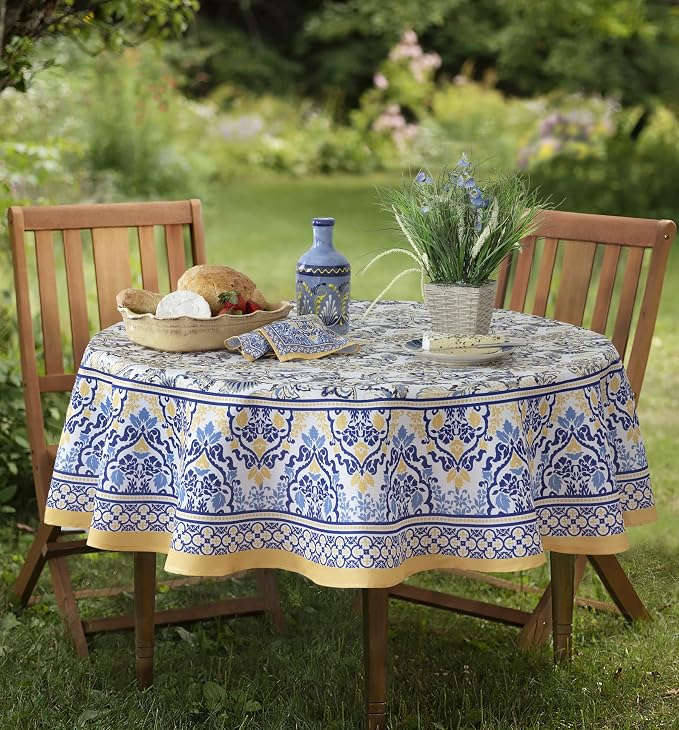 Home Bargains Plus Oval Fabric Tablecloth, 60 x 102 Inch, Allure Yellow and - Image 8