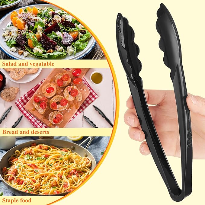 Serving Tongs 50 Pack, Black Plastic, 9-Inch Disposable Food Tongs