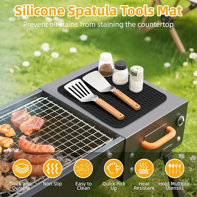 Grill Accessories, 14x11 Inch Silicone Heat Resistant Mat, BBQ Tool Rest Pad - Image 2