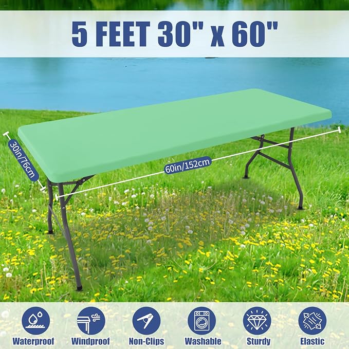 Spandex 5 Foot Rectangle Table Cloth 6 Pack, Elastic Fitted Tablecloths - Image 8