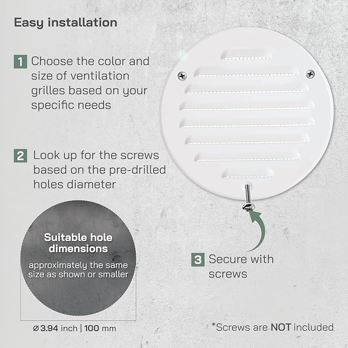 Vent Systems - 4 Inch White Metal Round Soffit Air Vent Grille Cover, Register - Image 4