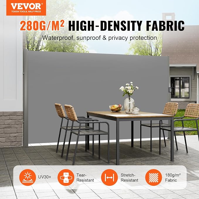 VEVOR Retractable Side Awning, UV 50 63''x 118'' Full Aluminum Rust-Proof - Image 2