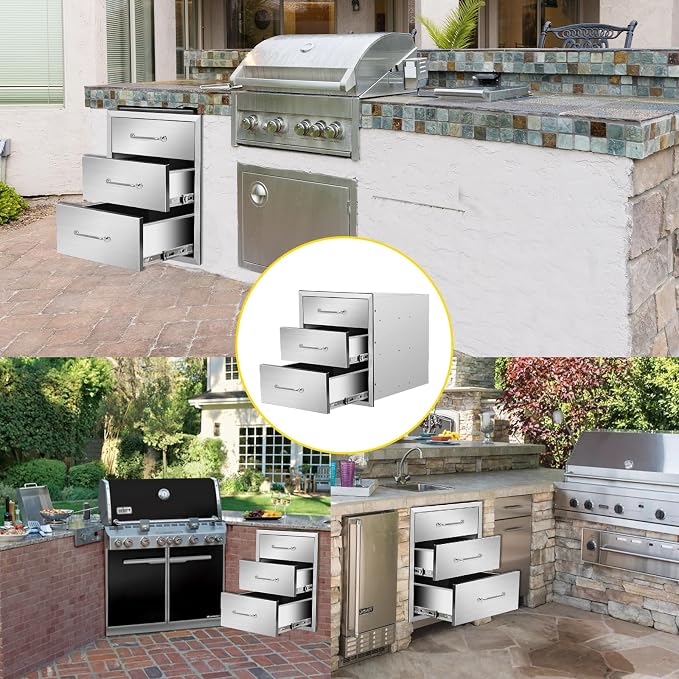 Outdoor Kitchen Drawers 18" W x 21" H x 21" D Flush Mount Triple BBQ Drawers - Image 6