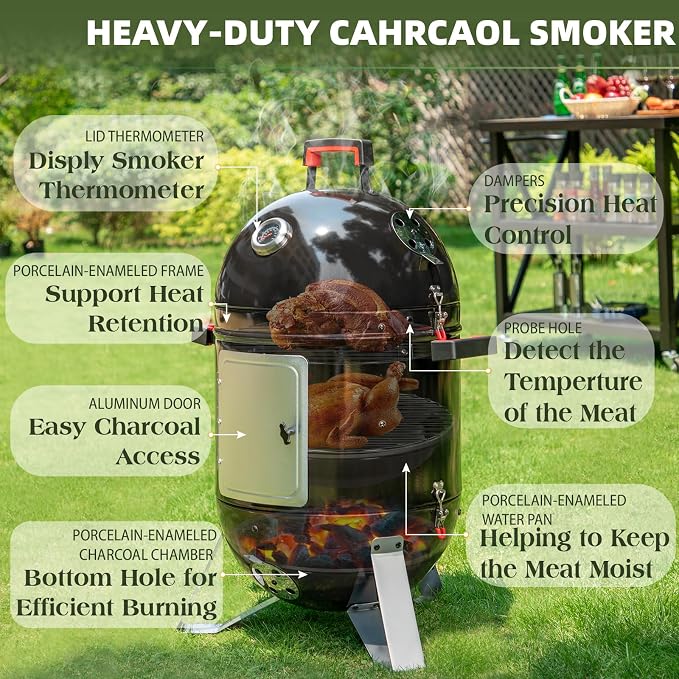 Sophia & William 18-Inch Vertical Charcoal Smokers BBQ Grills - Image 3