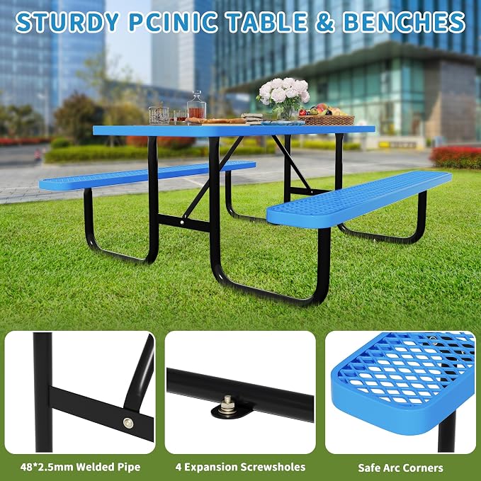 6FT Rectangular Metal Picnic Table - Image 6
