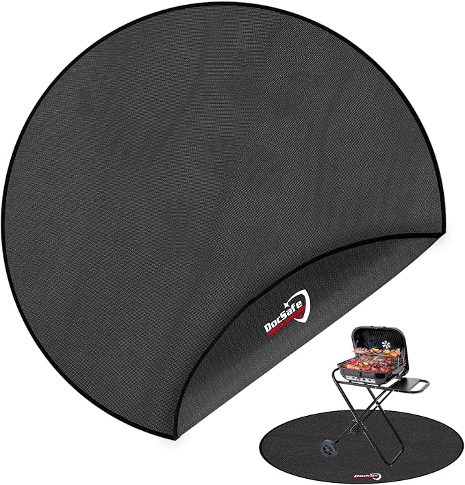 Grill Floor Mat, 42-Inch Round Fireproof Fiberglass, Black