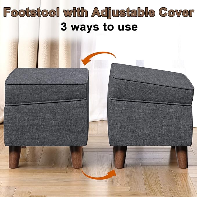 Storage Ottoman with Adjustable Cover, Soft Step Stool, Footrest and Seat - Image 5