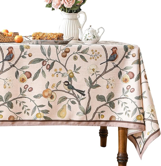 Linen Table Cloth Rectangle, Wrinkle Resistant French Pink Tablecloth Print by bilingaier