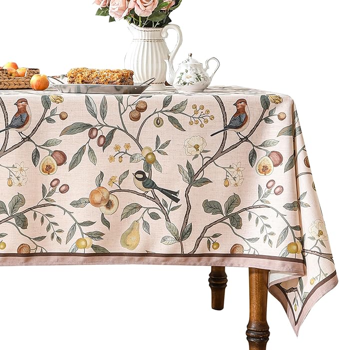 Linen Table Cloth Rectangle, Wrinkle Resistant French Pink Tablecloth Print by bilingaier