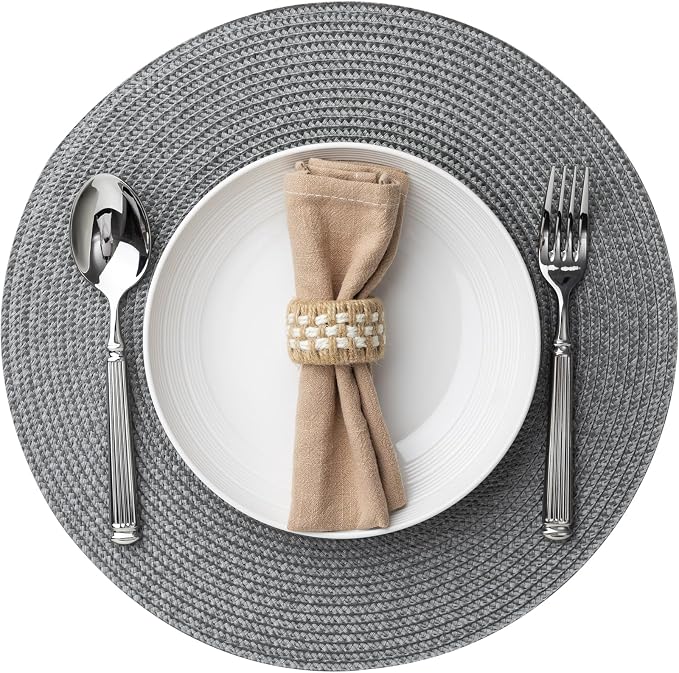 Round Placemats Set of 4 Plastic Woven Placemats Washable Wipeable Table Mats by BAROYAL