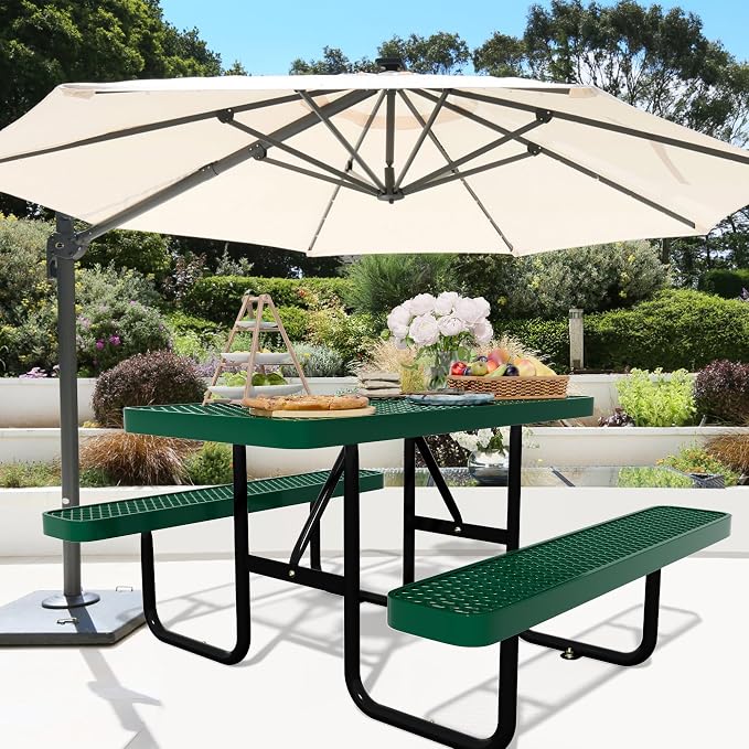 4FT Picnic Tables for Outdoors, Rectangular Commercial Metal Picnic Table Bench - Image 3